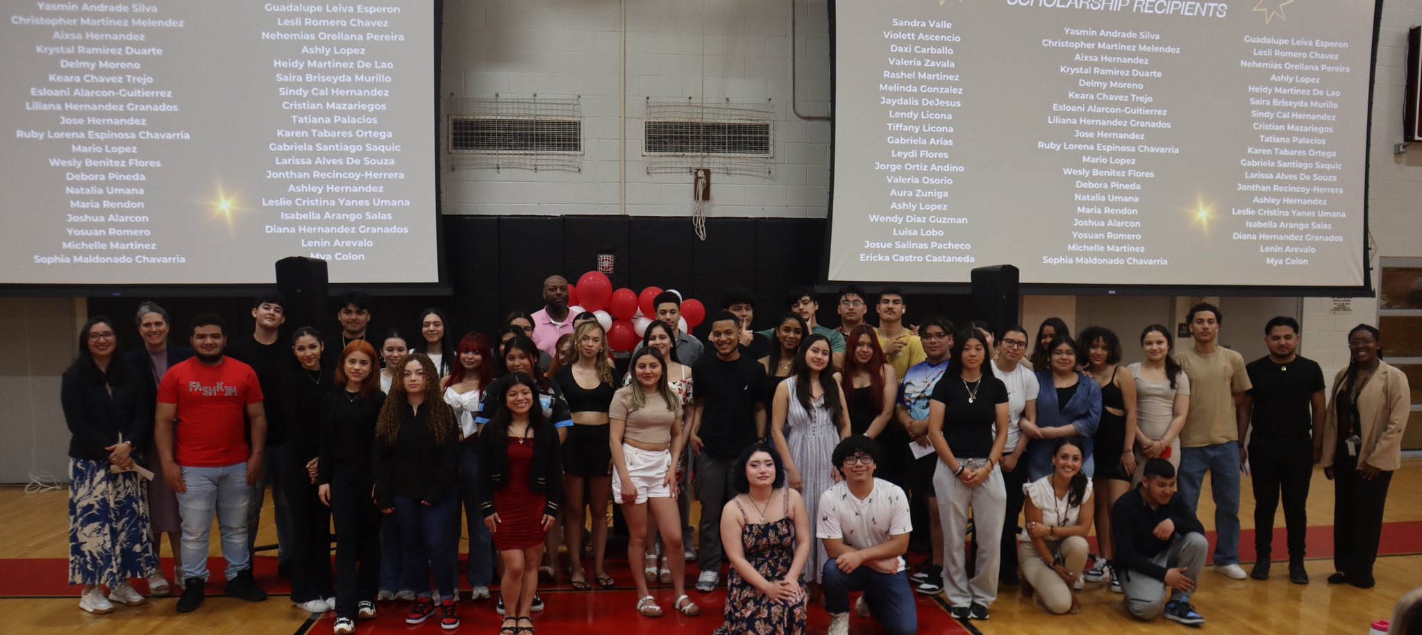 Students who attended Chelsea Public Schools' Early College Celebration event posed in a group photo